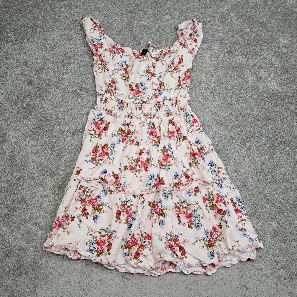 Faded Rose Womens Floral Smocked Waist Tiered Ruffle Rayon Mini Dress XL Pink